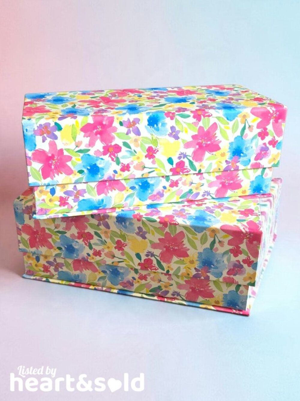 NEW Pink & Blue Floral Storage Box Set